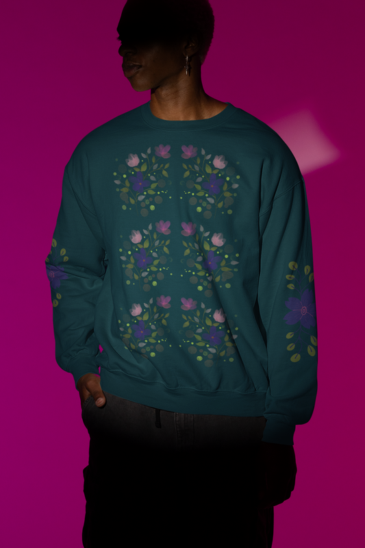 Handcrafted Green Flora Sweatshirt | Unisex