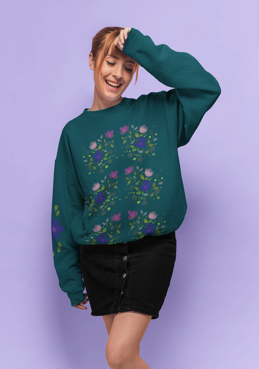 Handcrafted Green Flora Sweatshirt | Unisex